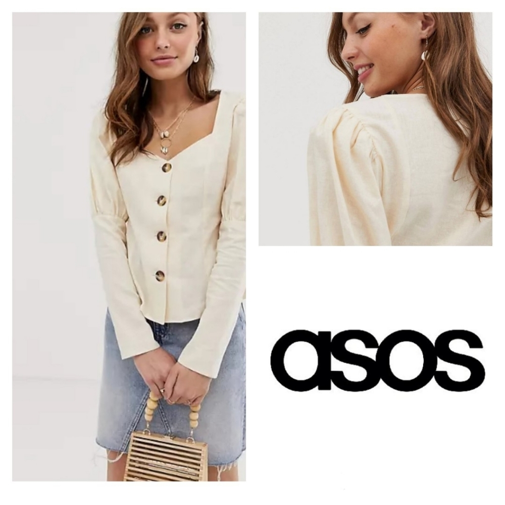 ASOS Cream Woven Peasant Blouse 8 Medium